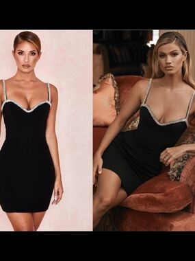 House of CB Black Mini Dress with Rhinestone Straps